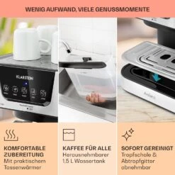 Arabica Espressomaschine 1050W 15 Bar 1,5l Touch-Bedienfeld Edelstahl -Klarstein Verkaufsgeschäft 10033729 de 0006 usp
