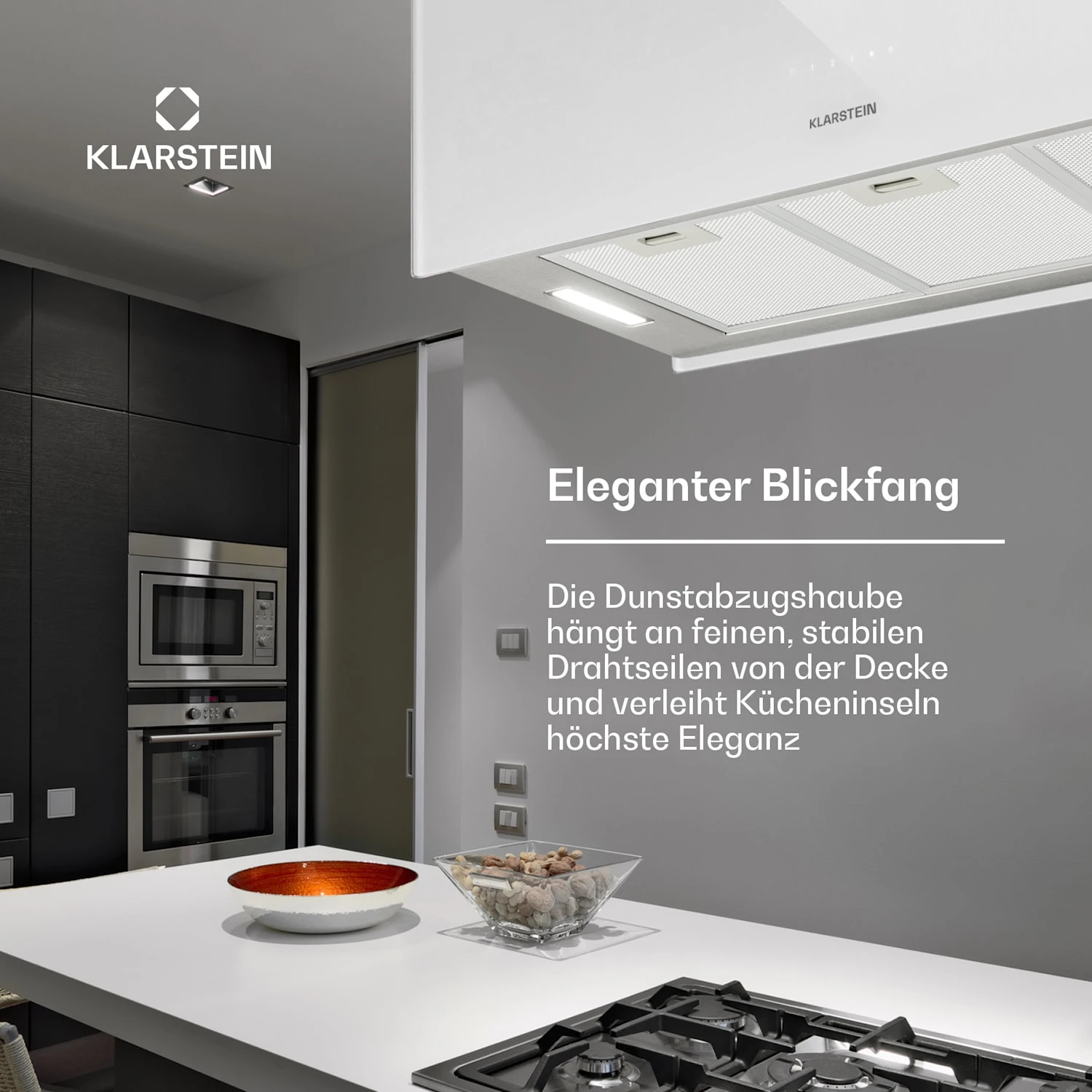 Kronleuchter XL Inselabzugshaube 90cm Umluft 590m³/h LED Touch Weiß 2 Kronleuchter XL Inselabzugshaube 90cm Umluft 590m³/h LED Touch Weiß – Bild 2