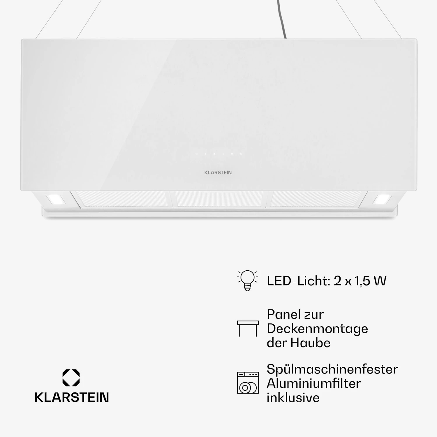 Kronleuchter XL Inselabzugshaube 90cm Umluft 590m³/h LED Touch Weiß 6 Kronleuchter XL Inselabzugshaube 90cm Umluft 590m³/h LED Touch Weiß – Bild 6