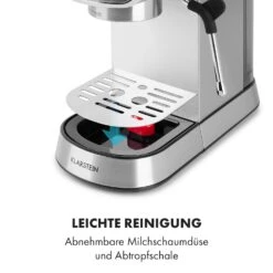 Futura Espressomaker 20 Bar 1450 Watt 20 Bar Wassertank: 1,25 Liter Rostfreier Edelstahl 18 Futura Espressomaker 20 Bar 1450 Watt 20 Bar Wassertank: 1,25 Liter Rostfreier Edelstahl -Klarstein Verkaufsgeschäft 10035183 de 0009 logo