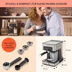 Arabica Comfort Espressomaschine 1350W 20 Bar 1,8l Touch-Bedienfeld -Klarstein Verkaufsgeschäft 10035655 de 0005 usp