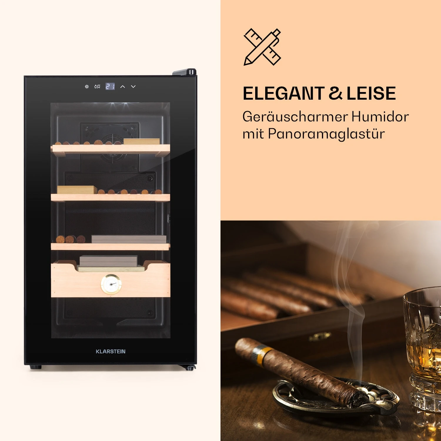 Klarstein El Presidente 48 Zigarren-Humidor 48L 3 Einschübe 1 Fach Zedernholz 3 Klarstein El Presidente 48 Zigarren-Humidor 48L 3 Einschübe 1 Fach Zedernholz – Bild 3