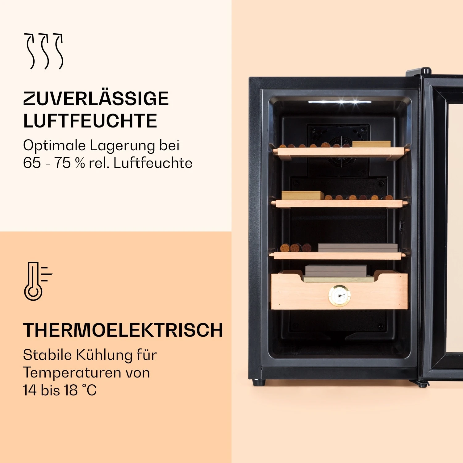 Klarstein El Presidente 48 Zigarren-Humidor 48L 3 Einschübe 1 Fach Zedernholz 4 Klarstein El Presidente 48 Zigarren-Humidor 48L 3 Einschübe 1 Fach Zedernholz – Bild 4