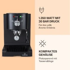 Passionata 20 Espressomaschine 20 Bar 6 Tassen 1,25 Liter Milchschaum 9 Passionata 20 Espressomaschine 20 Bar 6 Tassen 1,25 Liter Milchschaum -Klarstein Verkaufsgeschäft 10037855 de 0003 logo