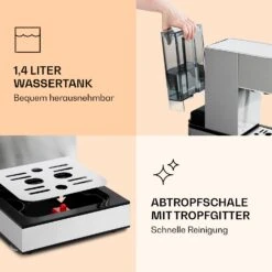 Pausa Espressomaker 1350 Watt 20 Bar Druck Wassertank: 1,4 Liter Edelstahl 14 Pausa Espressomaker 1350 Watt 20 Bar Druck Wassertank: 1,4 Liter Edelstahl -Klarstein Verkaufsgeschäft 10038393 de 0007 logo