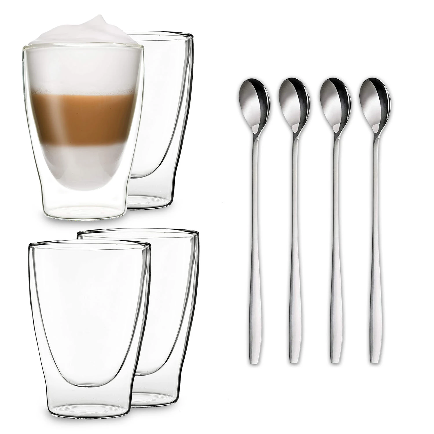 DUOS Doppelwandiges Glas 400 Ml Thermofunktion Inkl. Edelstahl-Löffel 1 DUOS Doppelwandiges Glas 400 Ml Thermofunktion Inkl. Edelstahl-Löffel
