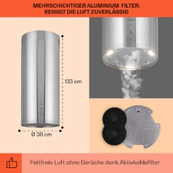 Bolea Inselabzugshaube Ø38cm Ab-/Umluft 600m³/h LED Inkl. Aktivkohlefilter 12 Bolea Inselabzugshaube Ø38cm Ab-/Umluft 600m³/h LED Inkl. Aktivkohlefilter -Klarstein Verkaufsgeschäft 10041224 de 0005 usp