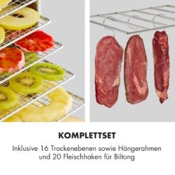 Master Jerky 16 Dörrautomat + Fleischhaken Set 1500W 40-90 °C 15h-Timer Edelstahl Silber -Klarstein Verkaufsgeschäft 60002668 de 0003 logo